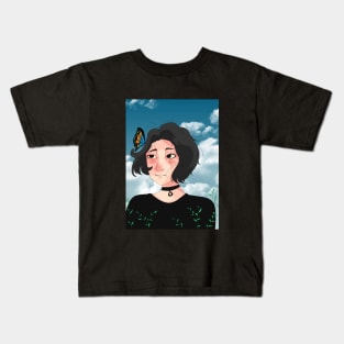 beautyfull doomer girl with a butterfly Kids T-Shirt